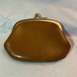 Vtg MCM Leather Coin Change Purse Goldtone Metal Kisslock Closure